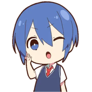 😲 Аниме, Милый, Чиби, Мультфильм, Персонаж, Синие волосы, Подмигивание telegram sticker