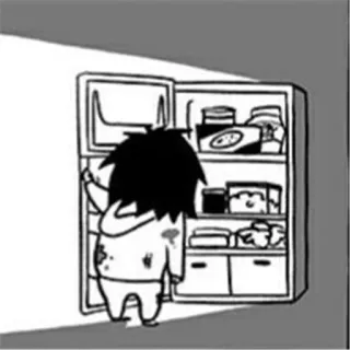 😐 lodówka, jedzenie, kreskówka, osoba, kuchnia telegram sticker