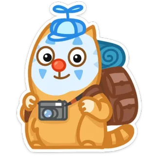 🐈 kot, aparat, plecak, kreskówka, przygoda, podróże, naklejka telegram sticker