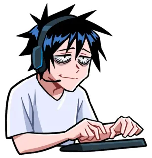😴 gamer, fatigué, ordinateur, clavier, casque telegram sticker