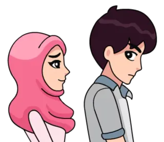 😐 Cartone animato, Musulmano, Hijab, Coppia, Amore, Relazione whatsapp sticker