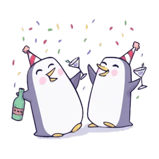 🐧 pingwin, świętowanie, impreza, konfetti, alkohol, toast, zabawa telegram sticker