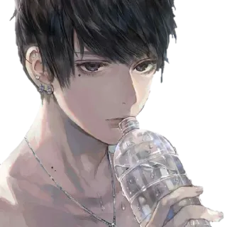 💦 Аниме, Парень, Вода, Пьёт, Портрет telegram sticker