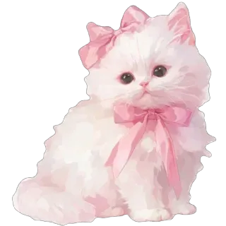 🌸 cat, kitten, fluffy, cute, white cat, pink bow, feline, pet, pastel telegram sticker