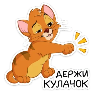 🤜 ДЕРЖИ КУЛАЧОК mèo, hoạt hình, nga, cụm từ, chúc may mắn, nắm đấm, động vật, cam telegram sticker