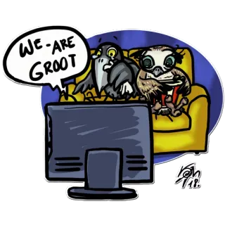 😢 WE ARE GROOT Cartoon, Vögel, TV, Couch, Wir sind Groot, Lustig, Sticker whatsapp sticker