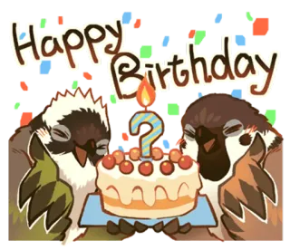 😁 Happy Birthday anniversaire, fête, oiseaux, gâteau, joyeux, salutation whatsapp sticker