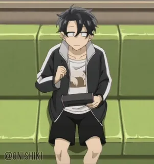 😕 @ONISHIKI 动漫, 男孩, 坐着, 休闲, 角色 whatsapp sticker