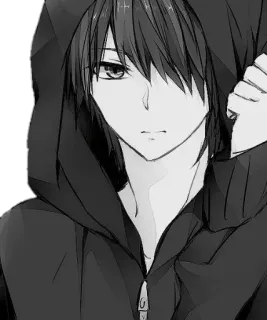 😕 Anime, Garoto, Moletom com capuz, Preto e branco, Personagem telegram sticker