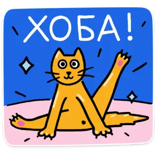 🤓 ХОБА! kot, zwierzę, pomarańczowy, kreskówka, naklejka, rosyjski telegram sticker