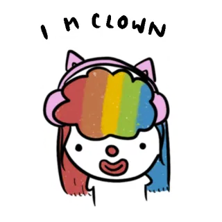 🤡 I'M CLOWN Payaso, Dibujo animado, Ilustración, Lindo, Divertido, Arcoíris whatsapp sticker