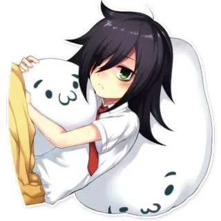 💤 Tomoko Kuroki Watamote อนิเมะ, มังงะ, ตัวละคร, ผู้หญิง, หมอน, น่ารัก, คาวาอิ whatsapp sticker