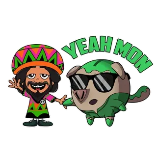 😎 YEAH MON desenho animado, cachorro, personagem, rasta, Bob Marley, yeah mon telegram sticker