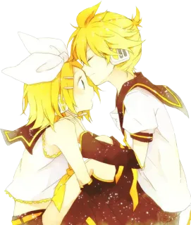 😘 Kagamine Rin and Len Anime, Vocaloid, Kagamine Rin, Kagamine Len, Duo, Giallo, Coppia whatsapp sticker