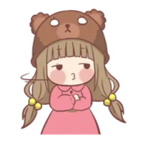 😗 menina, chapéu de urso, desenho animado, fofo, beicinho, anime telegram sticker