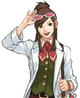 😄 Ema Skye Ace Attorney Ema Skye, Ace Attorney, nhà khoa học, cô gái anime, nhân vật trò chơi điện tử, áo khoác phòng thí nghiệm telegram sticker
