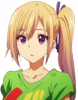 🙂 Anime, Chica, Pelo Rubio, Ojos Morados, Cola de Caballo, Dibujo Animado, Linda telegram sticker