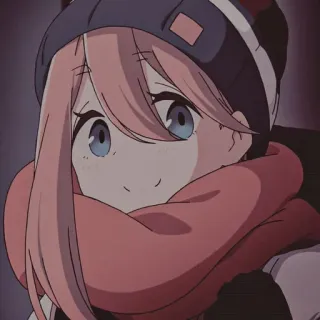 🌸 Rin Shima Laid-Back Camp Anime, ragazza, capelli rosa, sciarpa, inverno, carina, cartone animato telegram sticker