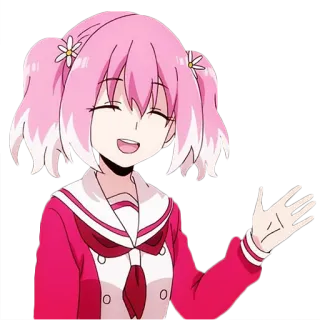 👋 Anime, Chica, Dibujos animados, Pelo rosa, Uniforme escolar, Sonriendo telegram sticker