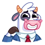 😬 cow, cartoon, animal, cute, dressed, business telegram sticker