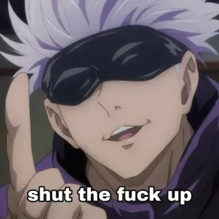 🤫 Satoru Gojo Jujutsu Kaisen shut the fuck up Anime, Gojo Satoru, Jujutsu Kaisen, Obraźliwy gest, Zamknij się telegram sticker
