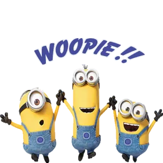 🙌 WOOPIE!! มินเนี่ยน, เย้, ตลก, การ์ตูน, เฉลิมฉลอง telegram sticker