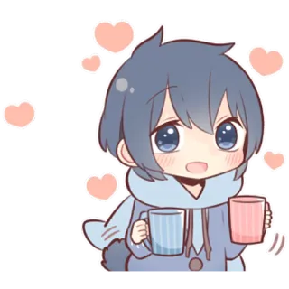 ☕ 애니메이션, 소년, 귀여운, 귀여운, 하트, 음료 telegram sticker