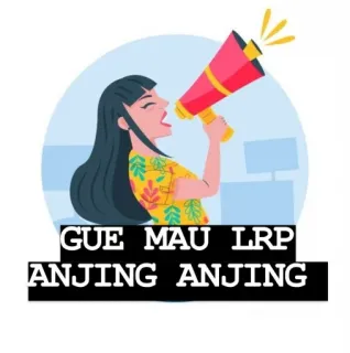 😆 GUE MAU LRP ANJING ANJING mégaphone, femme, protestation, cri, dessin animé, indonésien telegram sticker