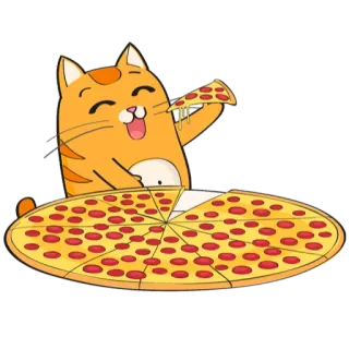 🍕 Katze, Pizza, Essen, Cartoon, Essen, Peperoni telegram sticker