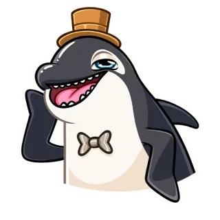 ☺️ 고래, 범고래, 동물, 만화, 나비 넥타이, 모자 telegram sticker