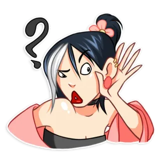 ❓ ponto de interrogação, mulher, desenho animado, ouvindo, curioso/curiosa, pensando whatsapp sticker