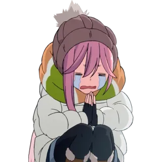 😭 Nadeshiko Kagamihara Yuru Camp 动漫, 哭, 悲伤, 女孩, 摇曳露营, 各务原抚子 telegram sticker