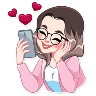 🥰 donna, cuori, occhiali, telefono, selfie, amore, gioiosa telegram sticker