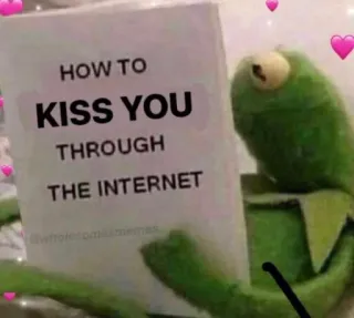 🥰 Kermit the Frog HOW TO KISS YOU THROUGH THE INTERNET カーミット, カエル, キス, インターネット, 愛, ミーム telegram sticker