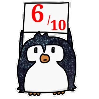 6⃣ 6/10 pingüino, calificación, puntuación, animal, lindo, dibujos animados telegram sticker
