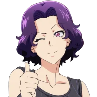 👍 anime, donna, capelli viola, occhiolino, pollice in su, cartone animato telegram sticker