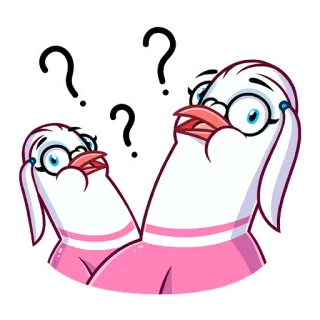 🤨 duif, vogel, vraagtekens, verward, cartoon, bril, roze whatsapp sticker