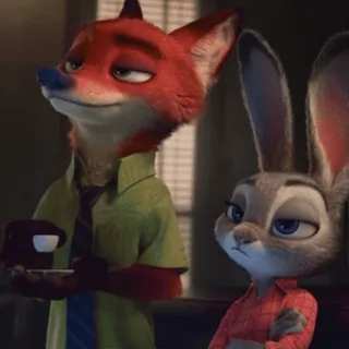 ☕️ Nick Wilde and Judy Hopps Zootopia renard, lapin, dessin animé, police, film telegram sticker