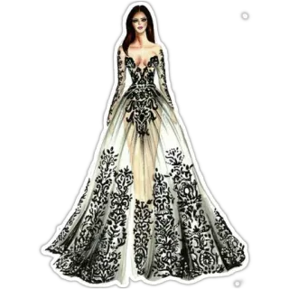 😏 Modeillustration, Kleid, Abendkleid, Schwarzweiss, Couture, Langes Kleid telegram sticker