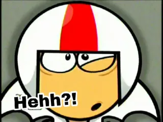 🧐 Hehh?! Мультфильм, Шлем, Персонаж, Вопрос, Смущенный telegram sticker
