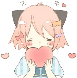 ❤️ スキ fille animé, kawaii, mignon, coeur, oreilles de chat, autocollant telegram sticker