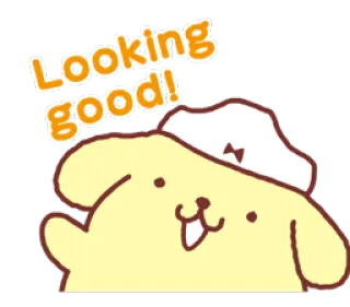 ✋ Looking good! cute, dog, yellow, pompompurin, hello kitty, sanrio, looking good, compliment telegram sticker