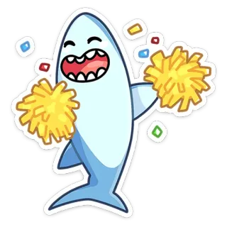 🥳 Hiu, Pemandu sorak, Pom-pom, Kartun, Lucu, Perayaan, Lucu whatsapp sticker