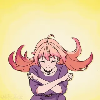 🥳 @kk_fox anime, garota, sorrindo, pacífica, cabelo rosa telegram sticker
