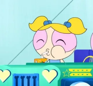 🥤 Bubbles The Powerpuff Girls desenho animado, animado, menina, fofa, bebendo, caixa de suco telegram sticker