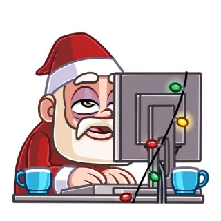 😩 Santa Babbo Natale, Natale, computer, esausto, vacanza, festivo whatsapp sticker