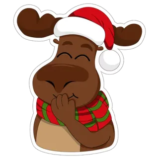 ☺️ moose, christmas, santa hat, scarf, cartoon, winter, holiday telegram sticker