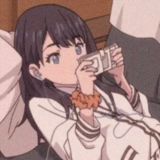 🖤 Ragazza anime, Cuffie, Casual, Teenager, Cellulare, Carina, Rilassata telegram sticker