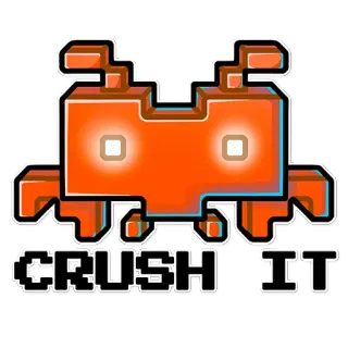 😐 CRUSH IT sticker, distruggere, arancione, pixel art, robot telegram sticker