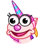 😀 unicorn, cartoon, funny, whimsical, animal, pink, glasses telegram sticker